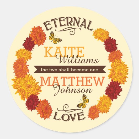 秋ダリアリース結婚ズラベル ラウンドシール (正面)