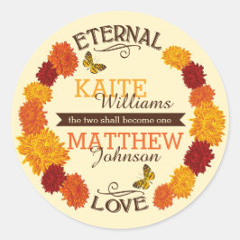 秋ダリアリース結婚ズラベル ラウンドシール