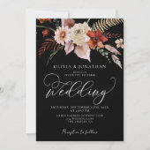 秋ダークムーディーズフローラブラックテラコッタ結婚ズ 招待状 (正面)