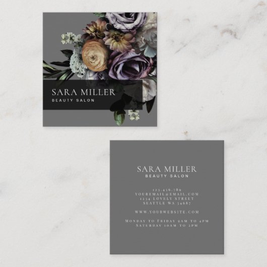 秋ダークムーディーズフローラブーケ スクエア名刺 (正面/裏面)