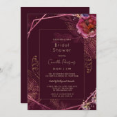 秋ダークワインフローラトレーサリーブライダルシャワー 招待状 (正面/裏面)