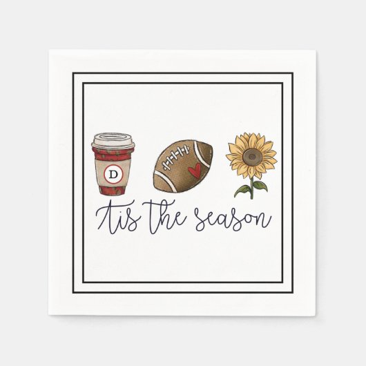 秋チザシーズンイニシャルコーヒーサッカーフラワー スタンダードカクテルナプキン (正面)