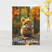 秋チップムンク誕生日カード カード (黄色い花)