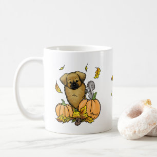 秋チベットスパニエル犬(ブラウン)ドッグカボチャかわいい コーヒーマグカップ