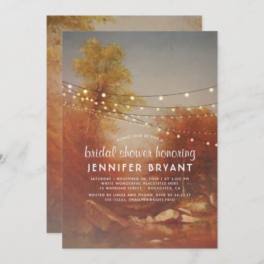 秋ツリーとストリングライトブライダルシャワー 招待状 (正面/裏面)