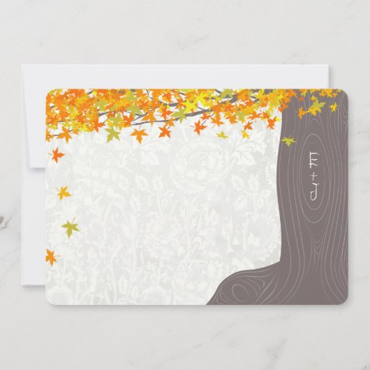 秋ツリーイニシャルのトランク黄色オレンジ葉色 招待状 (裏面)