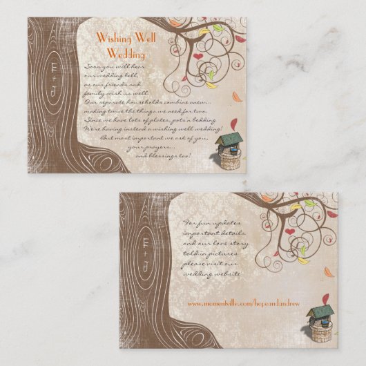 秋ツリーイニシャルイエローオレンジウィッシングウェル エンクロージャーカード (正面/裏面)