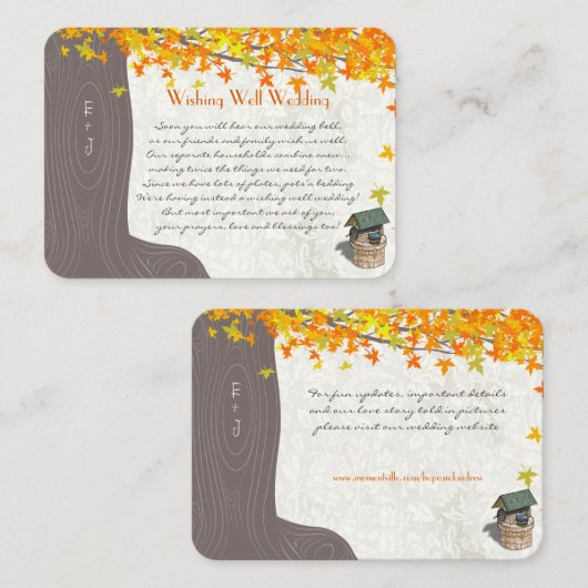 秋ツリーイニシャルイエローオレンジウィッシングウェル エンクロージャーカード (正面/裏面)