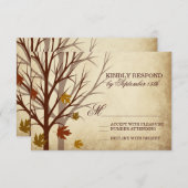 秋ツリーシルエット秋の結婚式RSVPカード 出欠カード (正面/裏面)