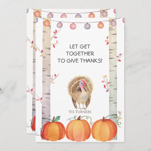 秋ツリーズパンプキンスターキーサンクスギビングパーティー 招待状 (正面/裏面)