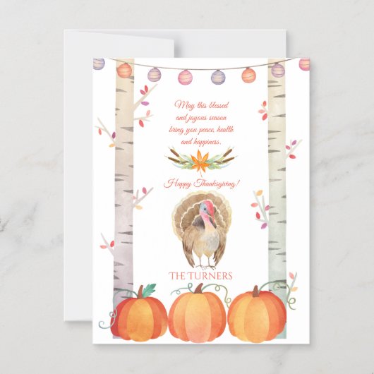 秋ツリーズパンプキンズターキープハッピーサンクスギビング マグネット招待状 (正面)