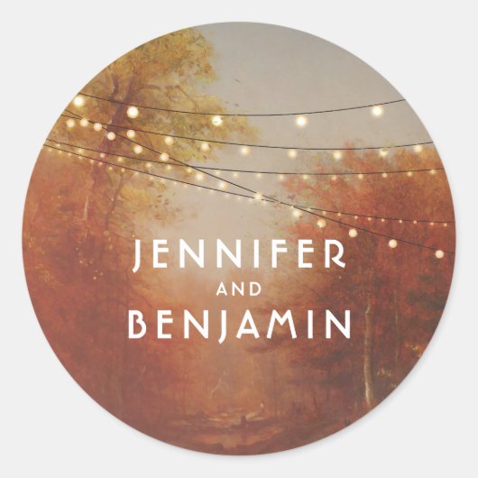 秋ツリーズパークとストリングライト素朴 ラウンドシール (正面)