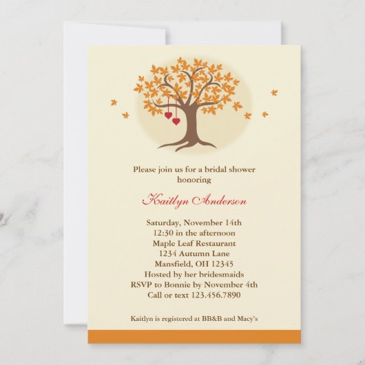 秋ツリーブライダルシャワー招待 招待状 (正面)