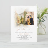 秋ツリー写真QR私たちテラコッタ結婚の 招待状 (スタンド正面)