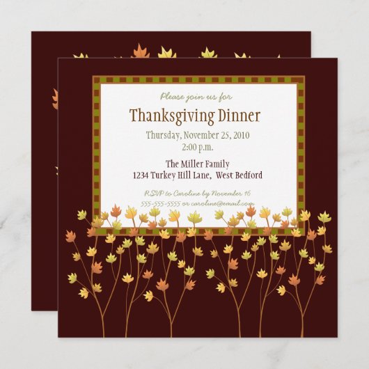 秋ツリー感謝祭招待状 招待状 (正面/裏面)