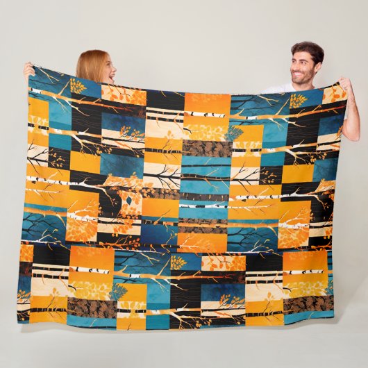 秋ツリー秋の葉の色パッチワークパターン フリースブランケット (インサイチュ)