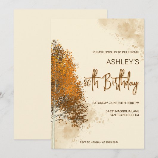 秋ツリー誕生日 招待状 (正面/裏面)