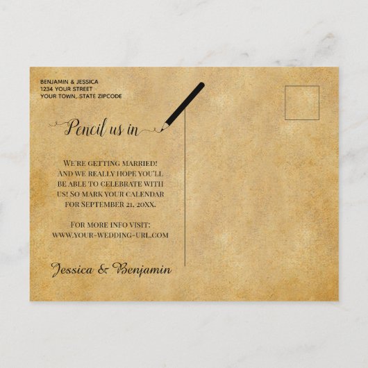 秋ツリー&ライト付き/フォトウェディング日付を保存 案内ポストカード (裏面)