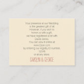 秋ツリー、秋の結婚式ギフトレジストリ エンクロージャーカード (裏面)