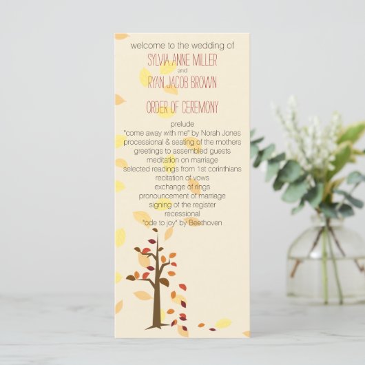 秋ツリー、秋の茶色の葉ウエディングプログラム プログラム (スタンド正面)