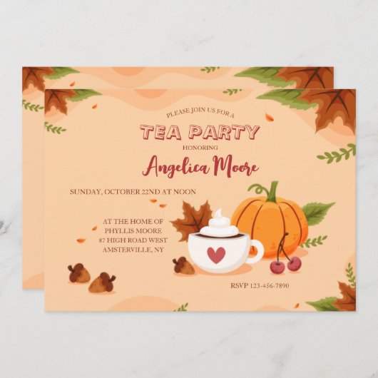 秋ティーパーティの招待状 招待状 (正面/裏面)
