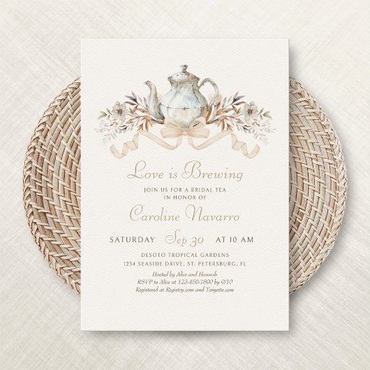 秋ティーポットブライダルティーパーティーシャワー 招待状