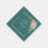 秋ティール（緑がかった色）ウォーターカラーテラコッタフローラ結婚ズ スタンダードランチョンナプキン (角)