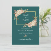 秋ティール（緑がかった色）ウォーターカラーテラコッタフローラ結婚ズ セーブザデート (スタンド正面)