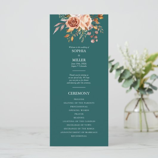 秋ティール（緑がかった色）ウォーターカラーテラコッタフローラ結婚ズ プログラム (スタンド正面)