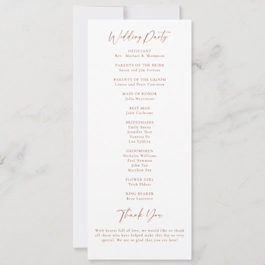 秋ティール（緑がかった色）バーントオレンジシック秋の結婚式プログラム (裏面)