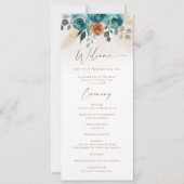 秋ティール(緑がかった色)バーントオレンジシック秋の結婚式プログラム (正面)