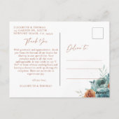 秋ティール(緑がかった色)燃えたオレンジ結婚の写真ありがとう ポストカード (裏面)