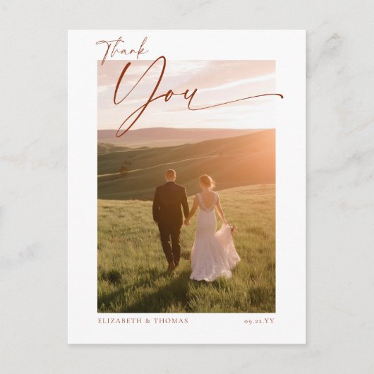 秋ティール（緑がかった色）燃えたオレンジ結婚の写真ありがとう ポストカード (正面)