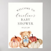 秋テディベア男の赤ちゃんシャワーウェルカムサイン ポスター (正面)