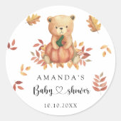 秋テディベア赤ちゃんシャワー ラウンドシール (正面)