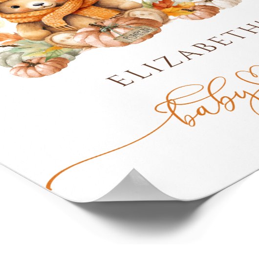 秋テディベア&パンプキンスベビーシャワーウェルカム ポスター (角)