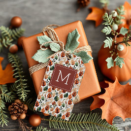 秋テラコッタとセージ離れパターンモノグラム ギフトタグ