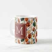秋テラコッタとセージ離れパターンモノグラム コーヒーマグカップ (正面左)