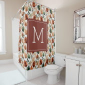 秋テラコッタとセージ離れパターンモノグラム シャワーカーテン (インサイチュ)