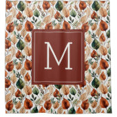 秋テラコッタとセージ離れパターンモノグラム シャワーカーテン (正面)