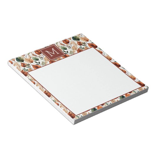 秋テラコッタとセージ離れパターンモノグラム ノートパッド (アングル)