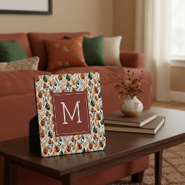 秋テラコッタとセージ離れパターンモノグラム フォトプラーク