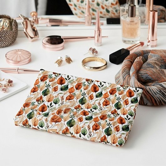 秋テラコッタとセージ離れパターン アクセサリーポーチ