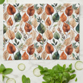 秋テラコッタとセージ離れパターン キッチンタオル (折り畳み)