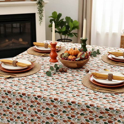 秋テラコッタとセージ離れパターン テーブルクロス