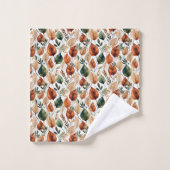 秋テラコッタとセージ離れパターン バスタオルセット (ウォッシュタオル)