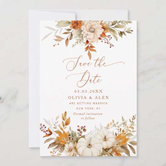 秋テラコッタウェディング日付を保存 招待状 (正面)