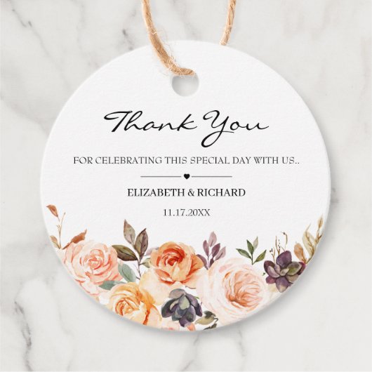 秋テラコッタオレンジ金ゴールド結婚の花 フェイバータグ (正面)