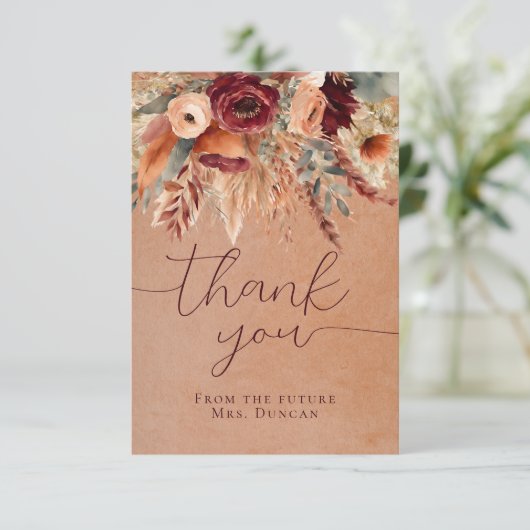 秋テラコッタドライ花模様パンパスグラスサンキュー カード (スタンド正面)