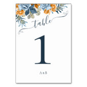 秋テラコッタネイビーブルアンドラストエレガントな結婚式 テーブルナンバー (正面)
